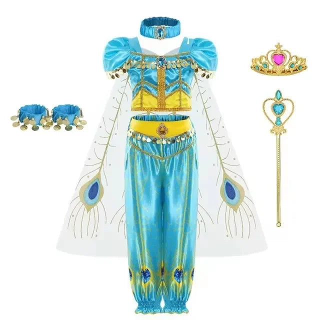 Jasmine Girls Aladdin Costume Halloween Princess Dress Kids Birthday Party Christmas Arabian Cosplay 4 5 6 7 8 9 10 Years Good Vibrations