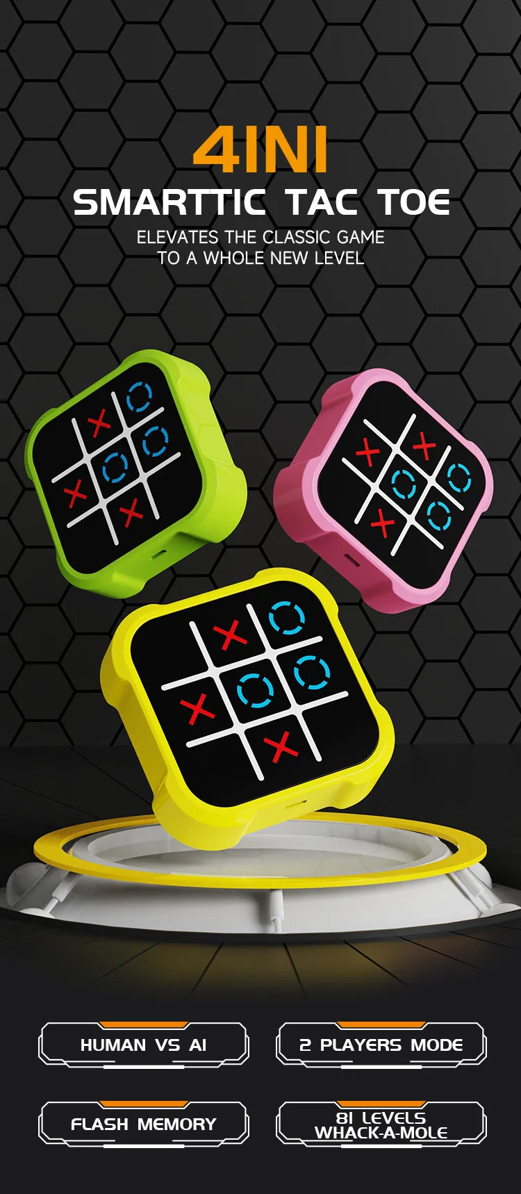 Portable Tic Tac Toe Game Console Toys Handheld Electronic Puzzle Chessboard  Memory Training & Montessori Travel Toy Xmas Gifts Good Vibrations