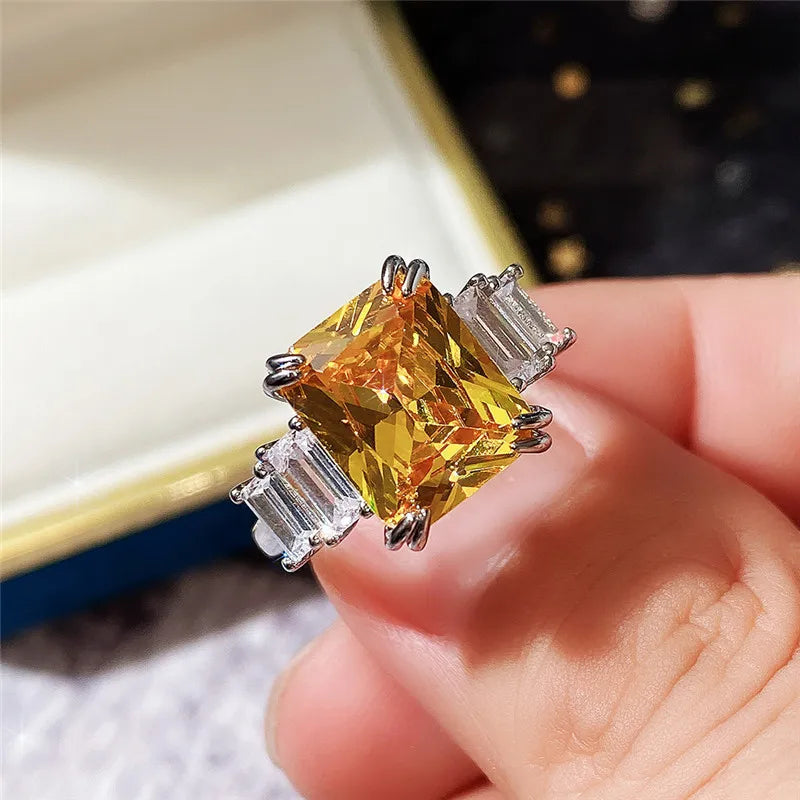 Elegant Yellow Water Drop Shaped Crystal Rhinestone Zircon Ladies Ring for Women Party Wedding Engagement Jewelry Size 6-10 Good Vibrations