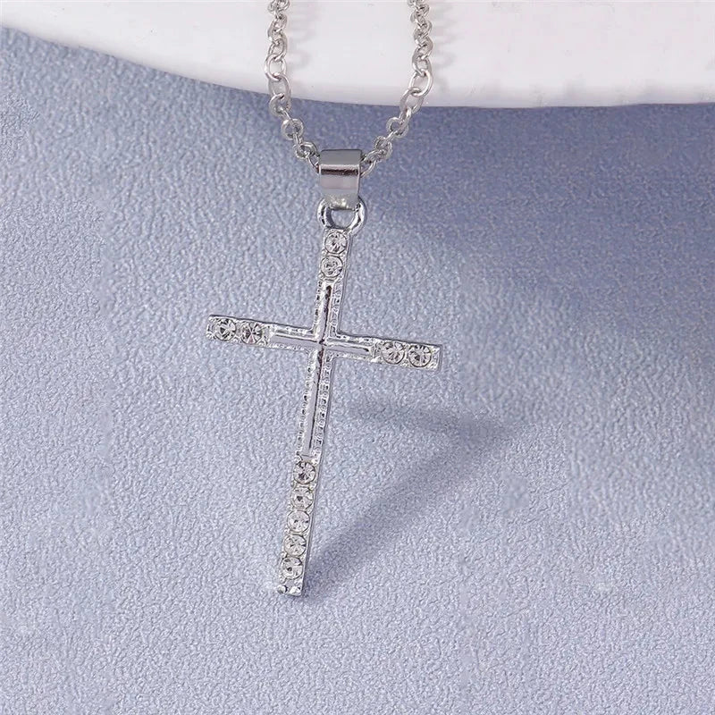 Fashion Cross Necklace for Women Men Gold Silver Color Dazzling Crystal Jesus Crucifix Necklace Christian Jewelry Wholesale Good Vibrations