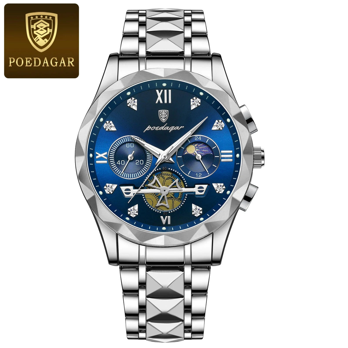 POEDAGAR Luxury Man Wristwatch Chronograph Waterproof Luminous Men Watch Stainless Steel High Quality Sport Men's Quartz Watches Good Vibrations