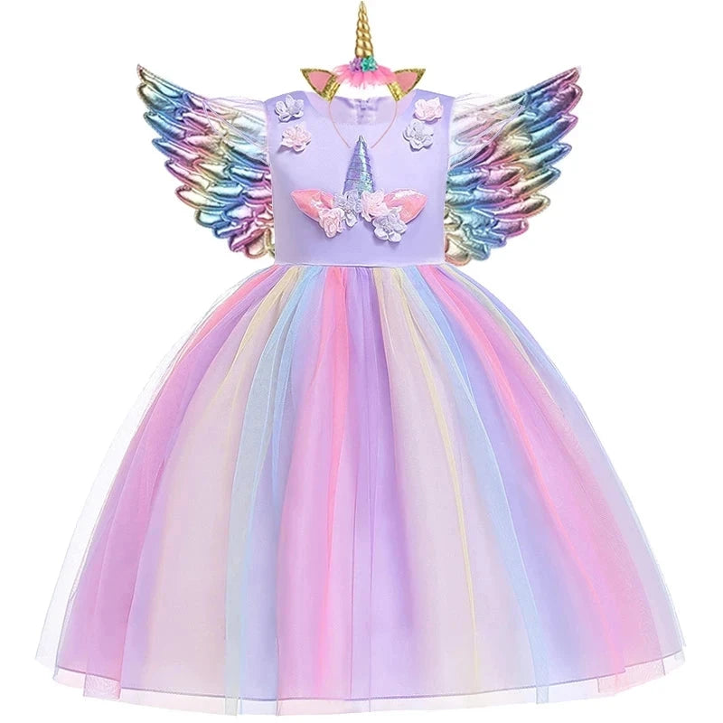 Kids Unicorn Dress for Girls Party Dresses Flower Appliques Ball Gown Little Girl Princess Costumes Summer Children Clothing Good Vibrations