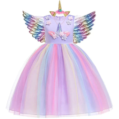 Kids Unicorn Dress for Girls Party Dresses Flower Appliques Ball Gown Little Girl Princess Costumes Summer Children Clothing Good Vibrations