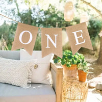 Baby First Birthday Chair Banner Burlap ONE Garland Boy Girl One Year Old Birthday Party Decoration Favors Photo Props Supplies Good Vibrations