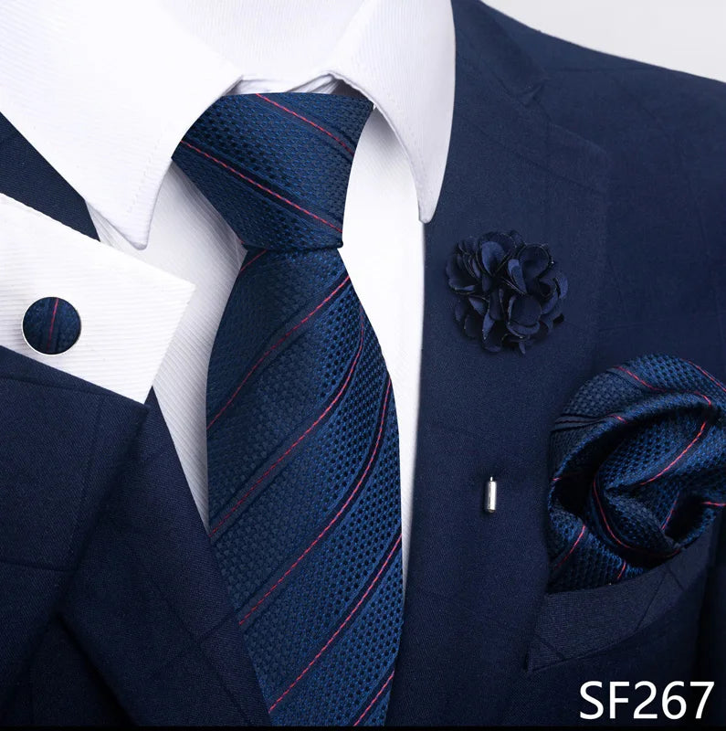 Luxury Mens Ties Floral Black Gold Ties Paisley NeckTie Pocket Square Cufflinks Brooch Set Men's Wedding Party Tie Good Vibrations