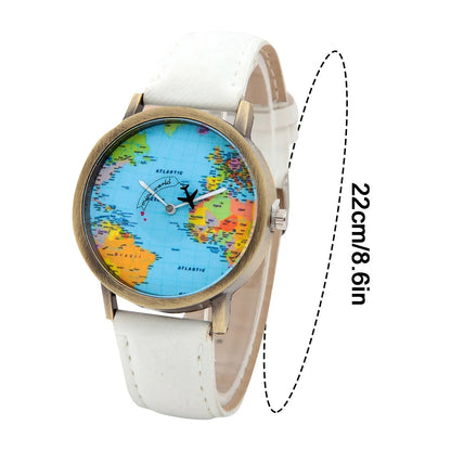 Fashion Global World Map Plane Denim Fabric Band Watch Casual Men Women Wristwatches Quartz Watch Gift Horloges Relógio Good Vibrations