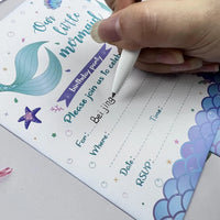 12pcCartoon Mermaid Shell Invitation Letter Girls Wedding Birthday Party Single Page Greeting Cards Baby Shower Party Decoration Good Vibrations