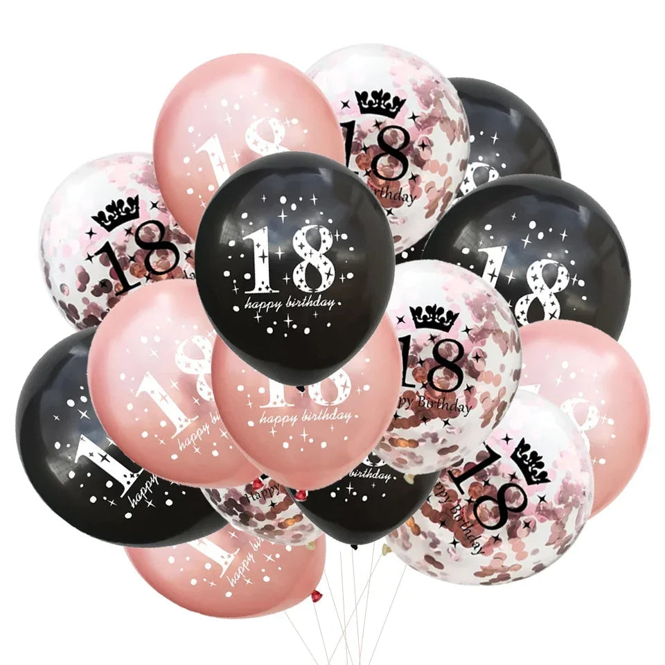 15pcs 18th Happy Birthday Balloon Decor 12 Inch Confetti Latex Balloons for 18 20 30 70 Years Old Birthday Celebrate Decoration Good Vibrations