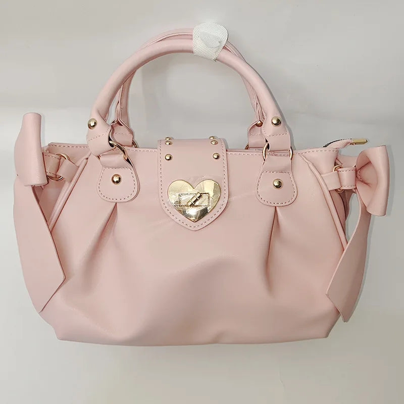 Harajuku Bow Pink Hand Bag Purse Women Japanese Style Soft Casual Crossbody Bag Ladies Sweet Cute Large Capacity Shoulder Bags Good Vibrations