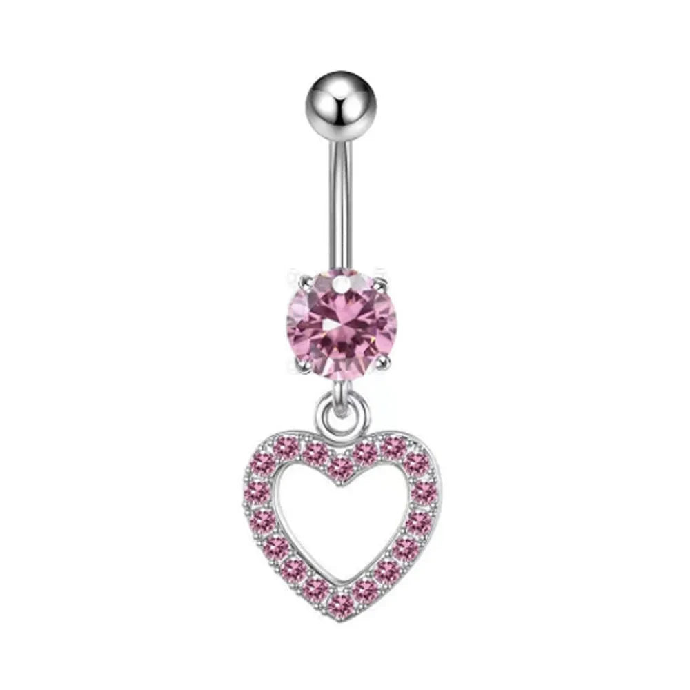 Fashion Pink Crystal Crown Belly Button Rings Stainless Steel Long Pendant Butterfly Heart Navel Piercing for Women Jewelry Good Vibrations Adult Super Store