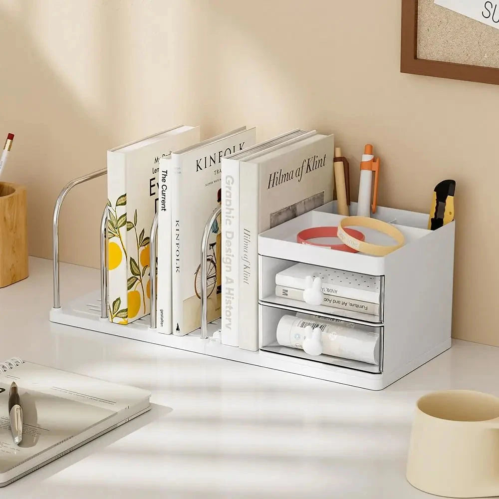 Six Grids Bookend Book Holder Save Space with Storage Box Desk Stand Bookshelf Durable Practical Books Storage Rack Good Vibrations