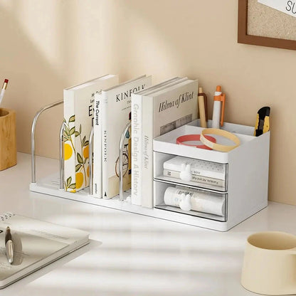 Six Grids Bookend Book Holder Save Space with Storage Box Desk Stand Bookshelf Durable Practical Books Storage Rack Good Vibrations