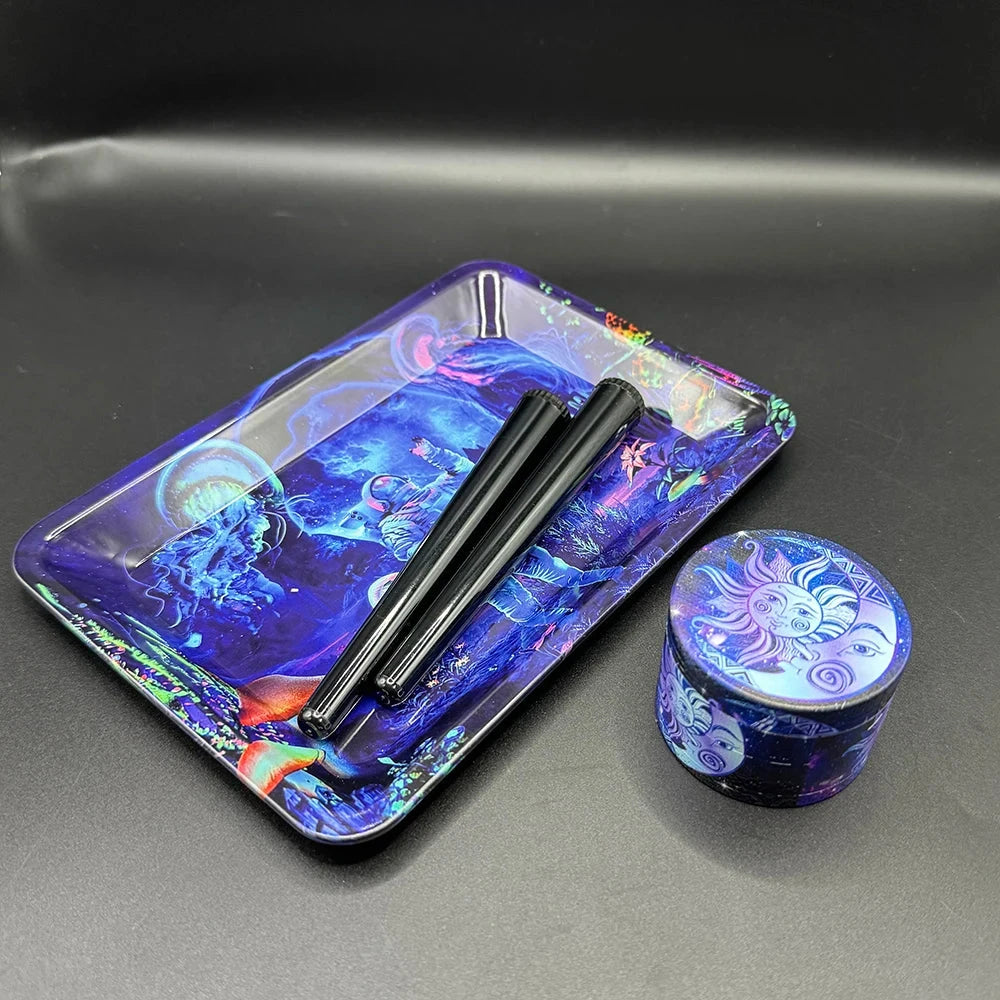Manual 5cm Crusher Metal Grass Grinder TinPlate 18x12.5cm Rolling Tray Smell Proof Storage Tube Tobacco Herbal Set Cigar Tool Good Vibrations Adult Super Store