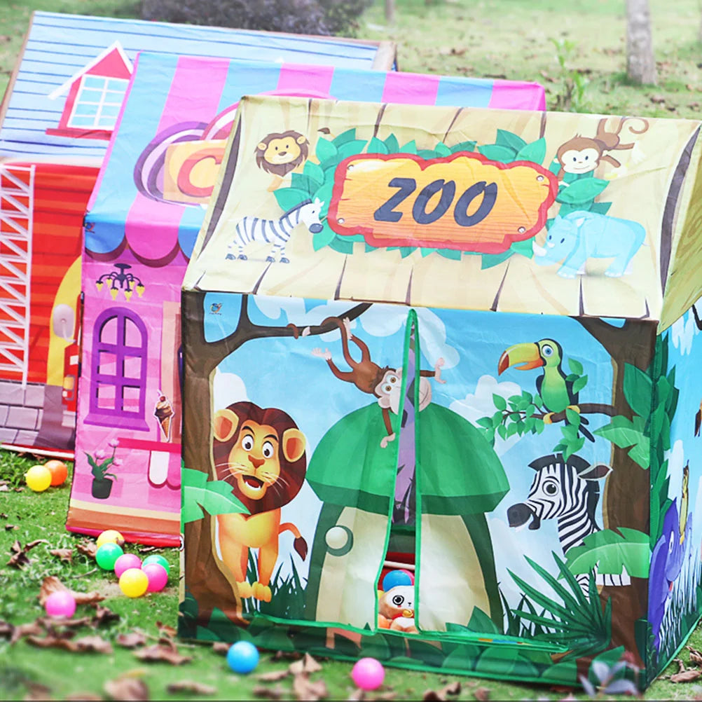 Portable Foldable Children Tent Toy Indoor Playhouse With Windows Roll Up Door Kids House Safe Cotton Canvas Good Vibrations