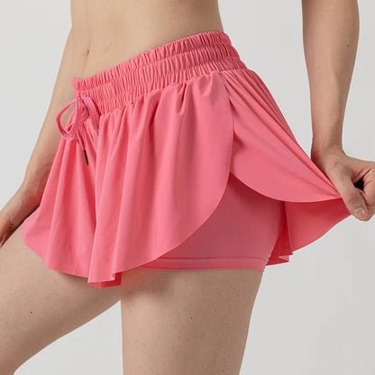 2 in 1 Flowy Sports Shorts Women Running Short Butterfly Tennis Skirt with Pockets Gym Yoga Athletic Biker Spandex Skirts Summer Good Vibrations