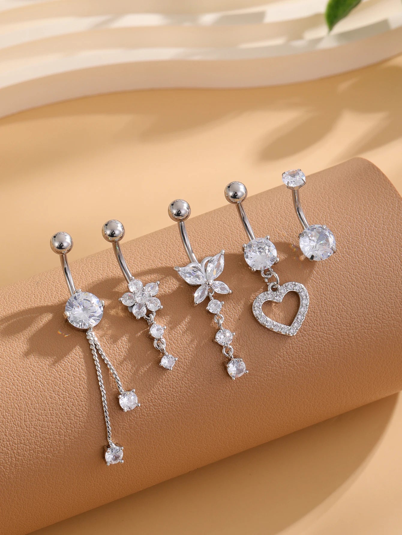 3-5pcs/Lot Belly Button Ring Sets Heart Butterfly Flower Dangled Belly Piercing Nombril 14G Curved Navel Rings Jewelry for Women Good Vibrations Adult Super Store