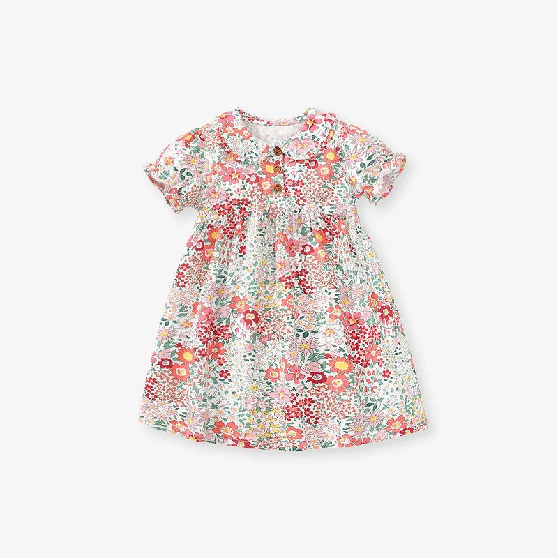 Little maven Baby Girls Summer Casual Clothes Little Genius Pretty Cartoon Dress Kids Soft and Comfort Wear Children's Clothing Good Vibrations