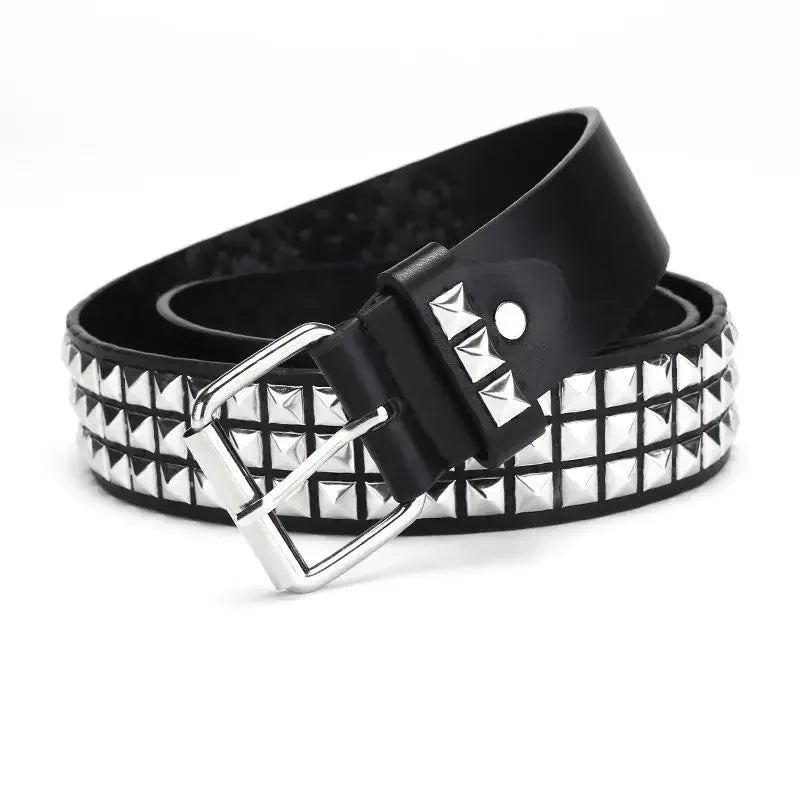 Square bead rivet belt, metal pyramid belt, men's and women's punk hardware denim belt, Y2K belt Good Vibrations