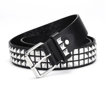 Square bead rivet belt, metal pyramid belt, men's and women's punk hardware denim belt, Y2K belt Good Vibrations