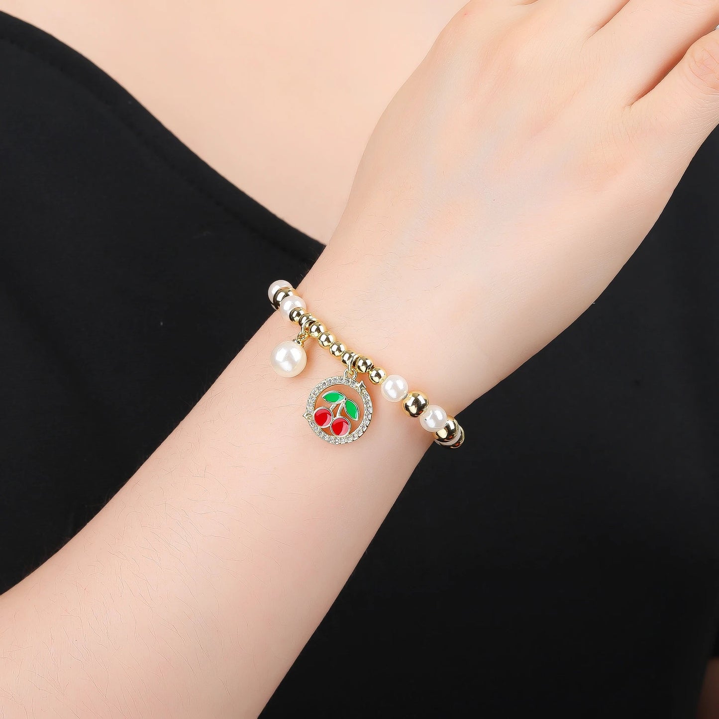 3pcs Hot Sale Shiny Zirconia Crystal Cherry Necklace Bracelet Earrings Jewelry Set Fashion for Woman Girl Wedding Lucky Jewelry Good Vibrations Adult Super Store