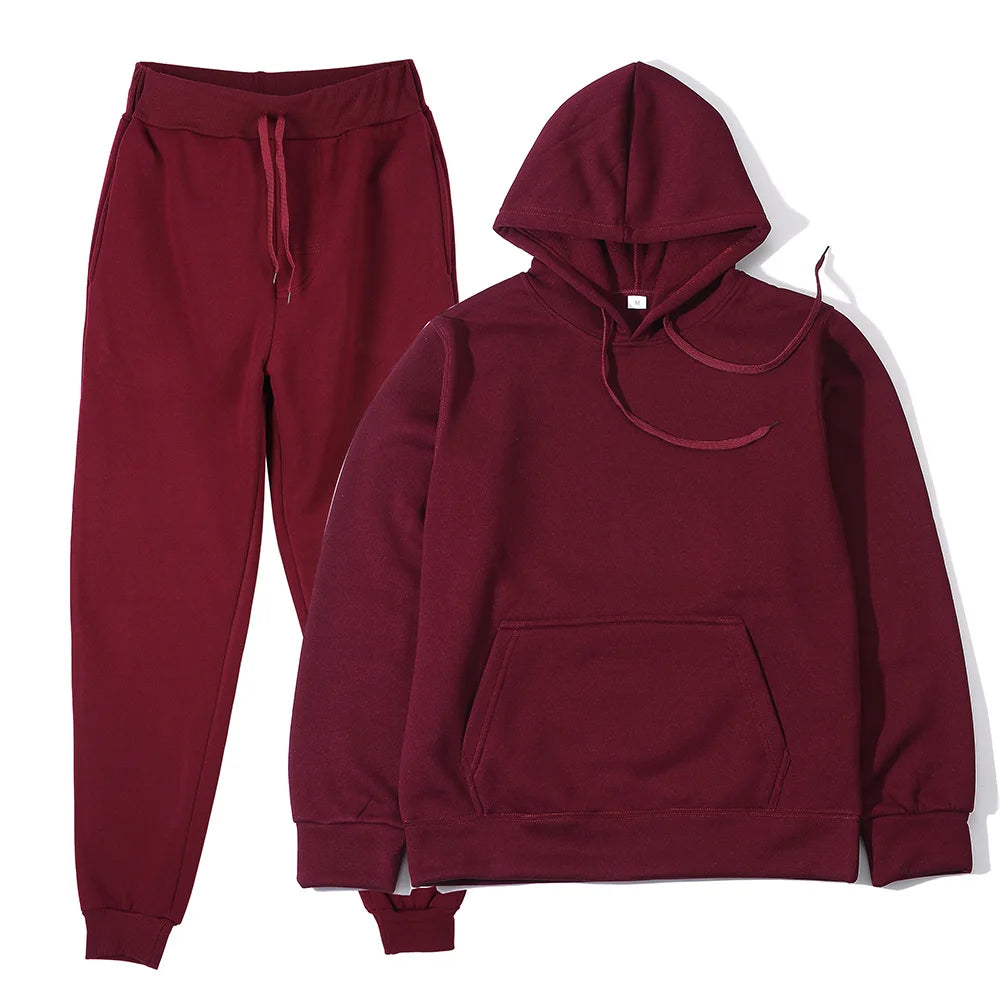 Men's Autumn and Winter New Solid Color Hoodie+pants Two-piece Set Fashionable Casual Sports Set Size S-3XL Men's Tracksuit Good Vibrations