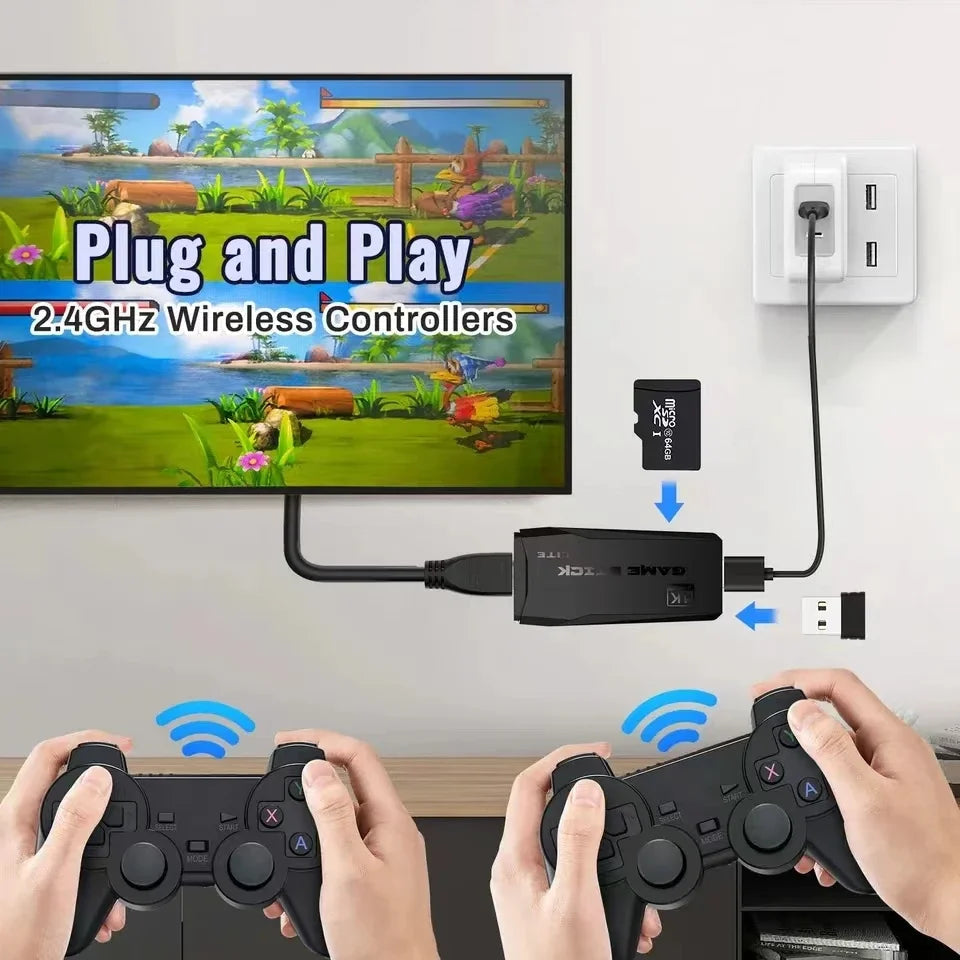 4K Game Stick TV Video Game Console Built-in 20000+ Games 64G Retro Handheld Game Player Wireless Controller Gamepad Good Vibrations