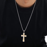 3D Cross Pendant Necklaces for Men Boys,Black Gold Color Stainless Steel Cross Necklace,Hiphop Punk Party Gift Good Vibrations