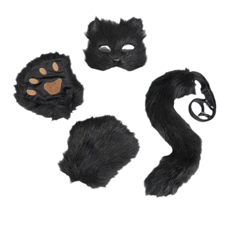 Foxes Mask+Tail +Gloves Set Halloween Cosplays Costume Accessorie Theme Party Dress Up Props Carnival Party Costumes Accessories Good Vibrations