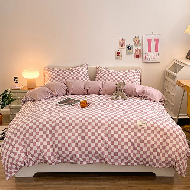 Checkerboard Bedding Comforter Set with Pillowcase bed sheet Single Full Size Bed Linen Duvet Cover Set Queen/King Double Single Good Vibrations