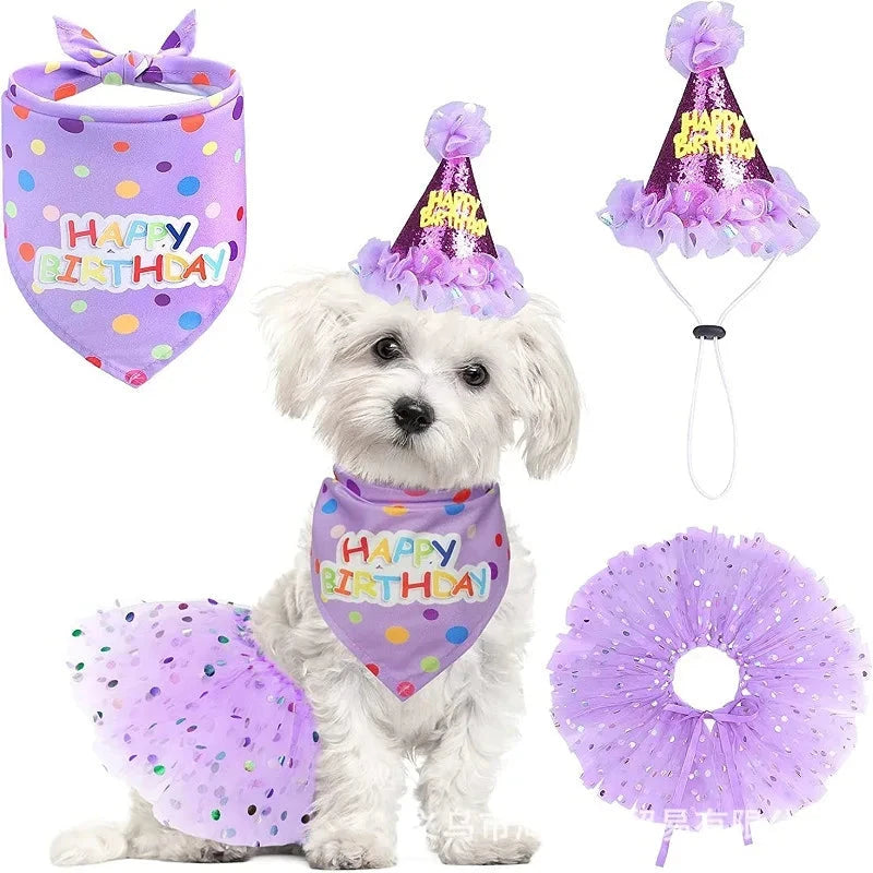Pet Birthday Party Set Skirt Hat Bowtie for Dogs Gift Celebrating Pet Products Supplies All for Pets Puppy Cats Party Wholesale Good Vibrations