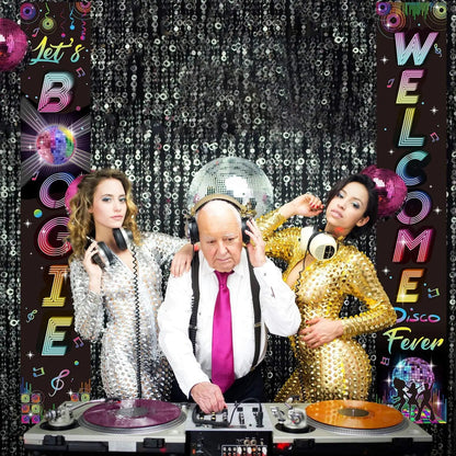 1970s Theme Party Retro Disco Porch Sign 70's Party Rock Boogie Wall Banner Birthday Decoration Good Vibrations