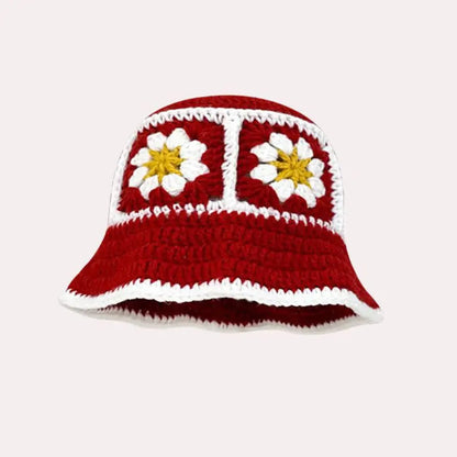2024 Spring New Crochet Hat Korean Handmade Bucket Hat Women's Weaving Knitted Hat Y2k Fashion Flowers Autumn Winter Ins Beanies Good Vibrations