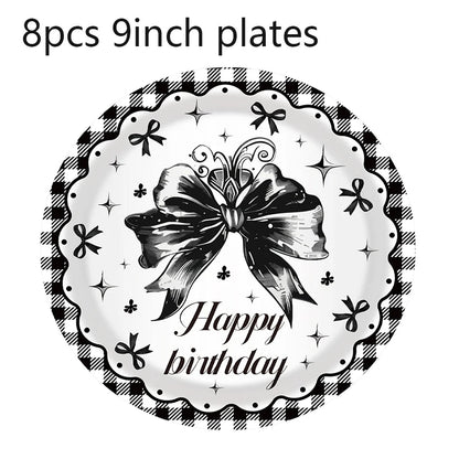 Black Bow Tie Party Disposable Tableware Sets Plates Cups Napkins Tablecloth For Wedding Birthday Party Dinnerware Decoration Good Vibrations