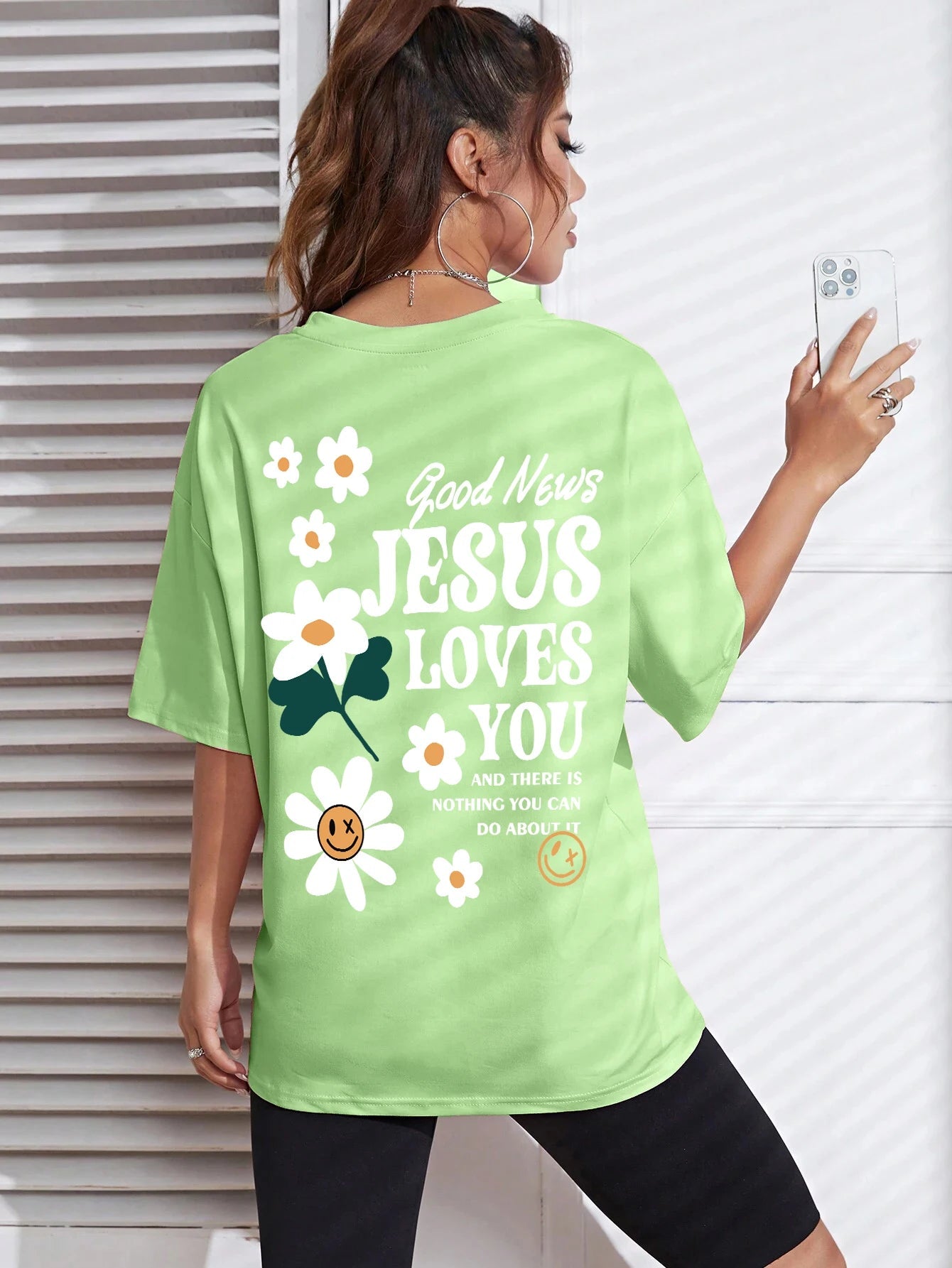 Good News Jesus Loves You Print Women T-Shirt Summer O-Neck T Shirts Basic All-Match Short Sleeve Breathable Comfortable Tops Good Vibrations