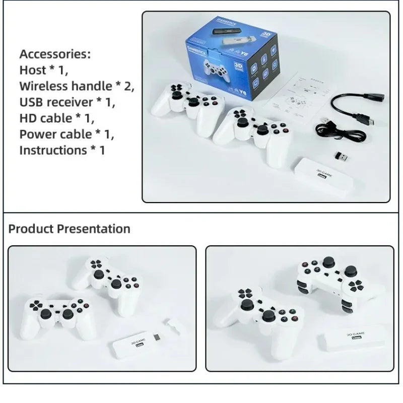 Y6 Game Stick Retro Video Game Console 2.4G Wireless Controller 4K HD TV Video Portable Handheld Game Console Family Multiplayer Good Vibrations