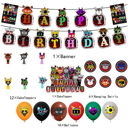 Incredibox sprunki Birthday Party Decorations Cake Topper Balloons Tablecloth Cups Plates Kids Birthday Party Supplies Good Vibrations