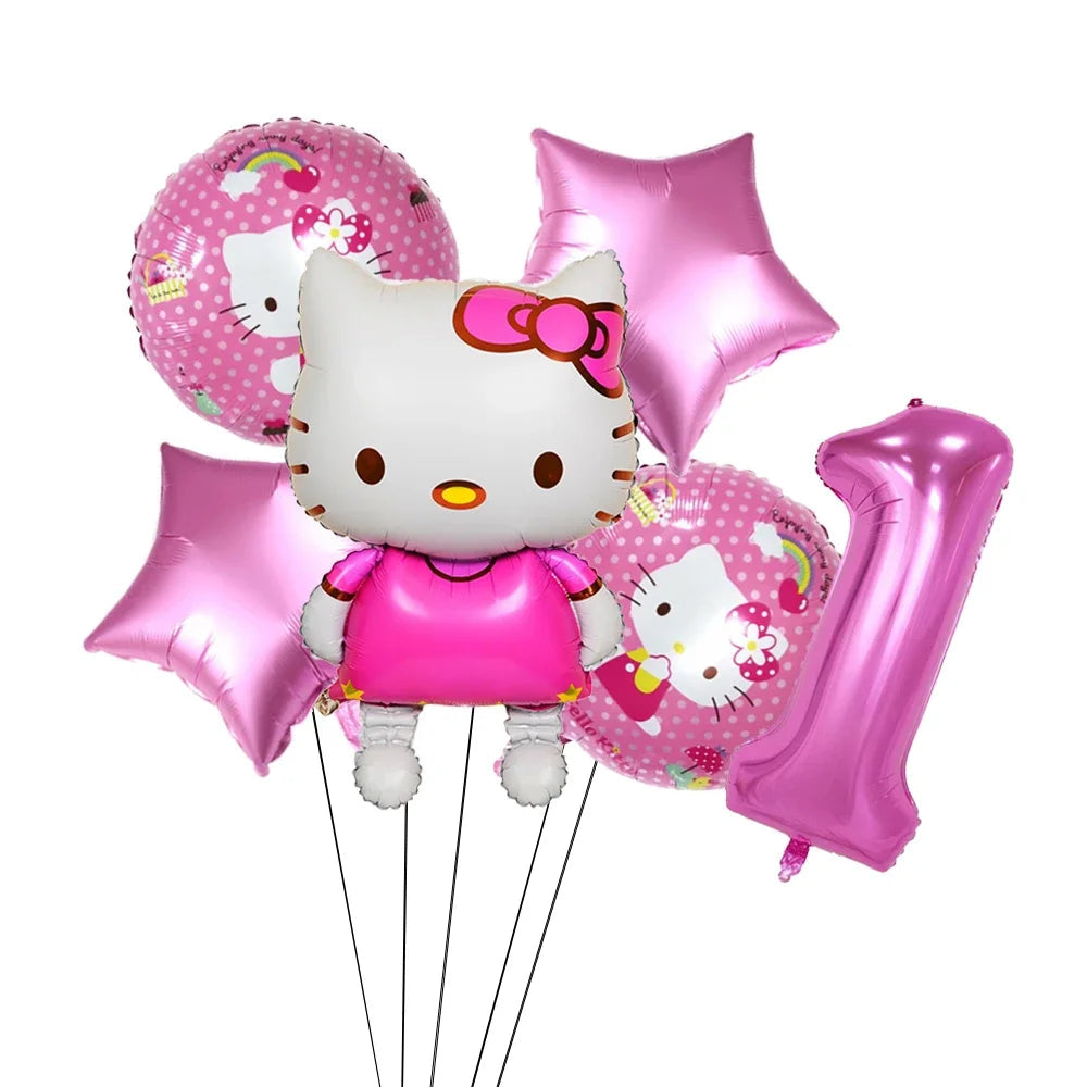 Hello Kitty Theme Girls Birthday Party Disposable Tableware Paper Cup Plate Balloon Kids Favors KT Balloon Party Decor Supplies Good Vibrations