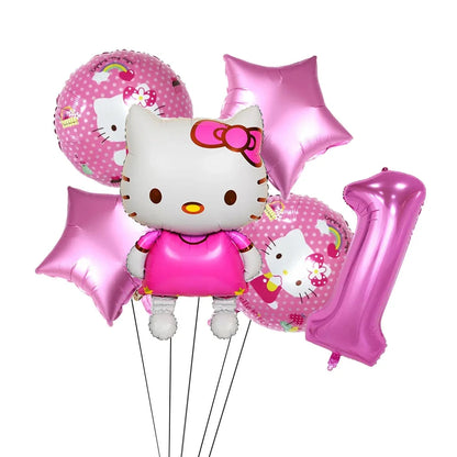 Hello Kitty Theme Girls Birthday Party Disposable Tableware Paper Cup Plate Balloon Kids Favors KT Balloon Party Decor Supplies Good Vibrations