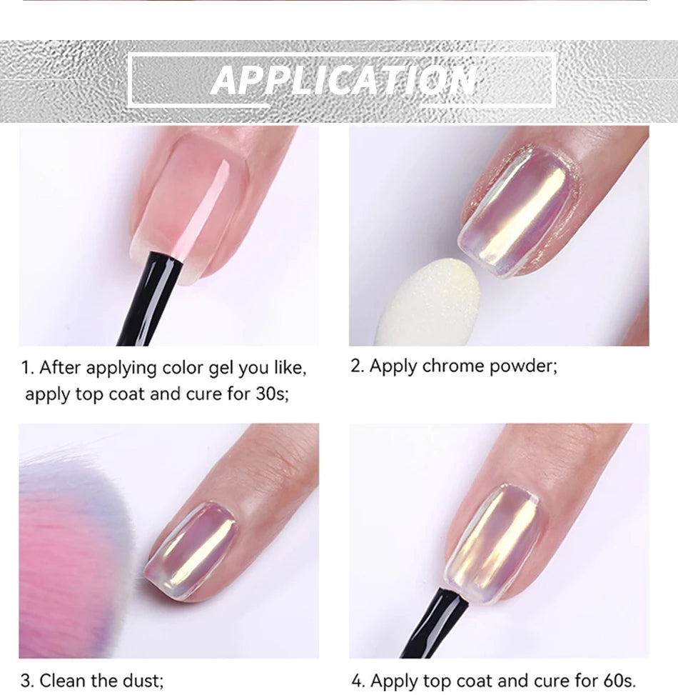 NICOLE DIARY Moonlight Mirror Nail Powder Aurora Silver Glitter Metallic Effect UV Gel Polish Pigment Chrome DIY Nail Decoration Good Vibrations