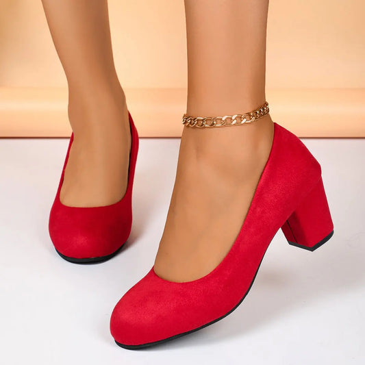 Shallow Women High Heels Shoes Retro Mid Heels Pumps Fashion Trend Autumn Designer Shoes Walking Dress Shoes Zapatos De Mujer Good Vibrations