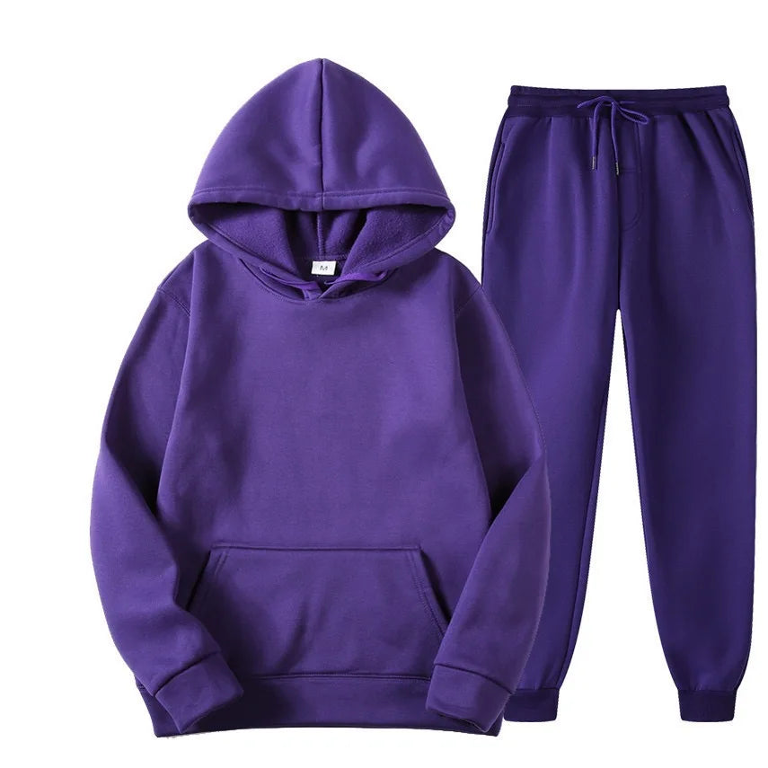 Men's Autumn and Winter New Solid Color Hoodie+pants Two-piece Set Fashionable Casual Sports Set Size S-3XL Men's Tracksuit Good Vibrations