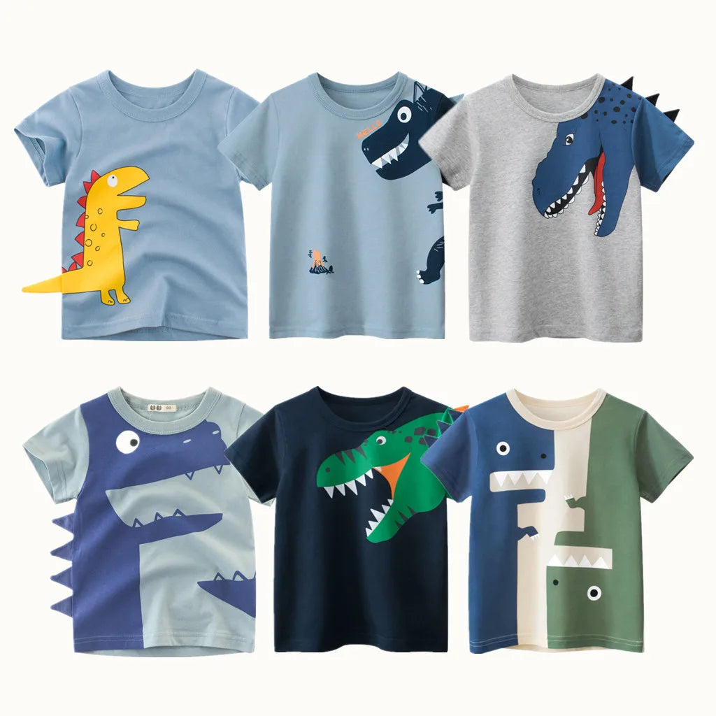 2024 Children 3D Cartoon Short T-Shirts Clothes for Boy 100% Cotton Short Sleeve Dinosaurs Cute Kids Casual Sport Top Tees Good Vibrations