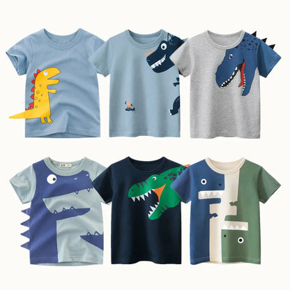 2024 Children 3D Cartoon Short T-Shirts Clothes for Boy 100% Cotton Short Sleeve Dinosaurs Cute Kids Casual Sport Top Tees Good Vibrations