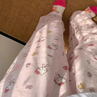 Sanrio Hello Kitty Pure Pajama Pants Wide Kawaii KT Cat Leg Pants Y2K Summer Thin High Waist Casual Trousers Birthday Gifts Good Vibrations