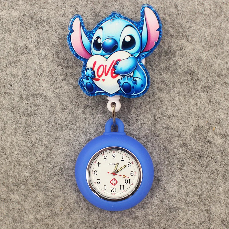 Cute Friends Pig Bear Blue Mouse Style Pocket Watch Retractable And With Clip For Men And Women Good Vibrations