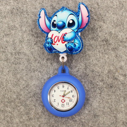 Cute Friends Pig Bear Blue Mouse Style Pocket Watch Retractable And With Clip For Men And Women Good Vibrations