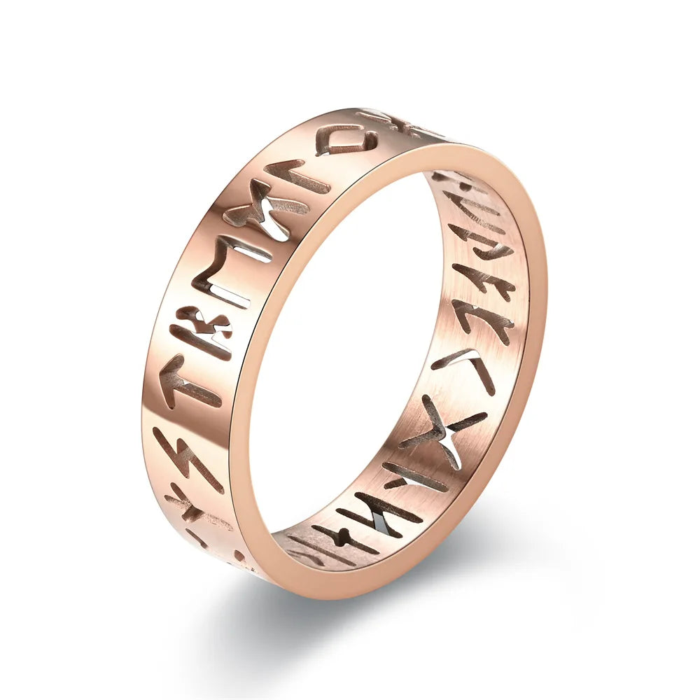 2023 New Stainless Steel Hollow Out Ring for Men Women Fashion Hollow Rune Design Finger Anillo Antiestres Anxiety Rings Good Vibrations