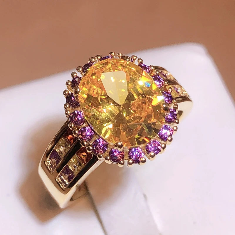 Trendy Citrine Ring for Women Geometry 925 Stamp Fine Jewelry with Oval Gemstones Blue Yellow Pink Zircon Rings Party Good Vibrations