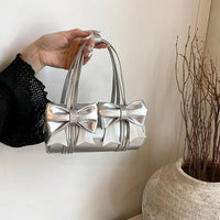 PU Leather  Exquisite Bow Glossy Boston Shoulder and Crossbody Bags Large Capacity Underarm Purse Suitable Various Occasion Good Vibrations
