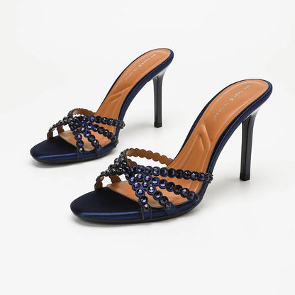 Women High Heeled Slippers Luxury Rhinestones Banquet Party Dress High Heels Temperament Stiletto Heeled Sandals Sandalias Mujer Good Vibrations